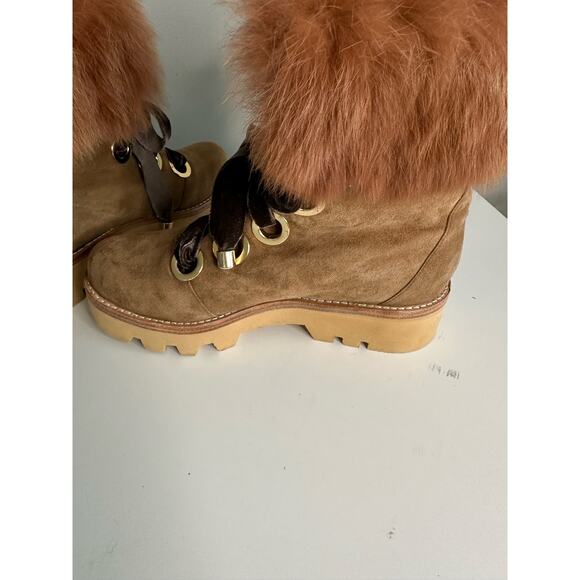 Rachel Zoe VAYL Kid Brown Suede Fur Cuffed Designer Hiking Boots Sz. 6.5 - Picture 7 of 14